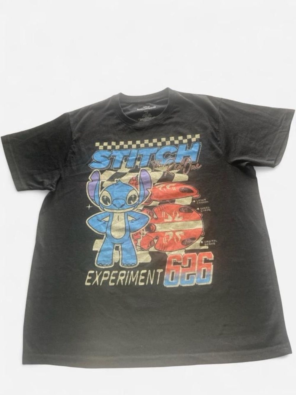 Disney Stitch Black Graphic Tee- Blue & Red